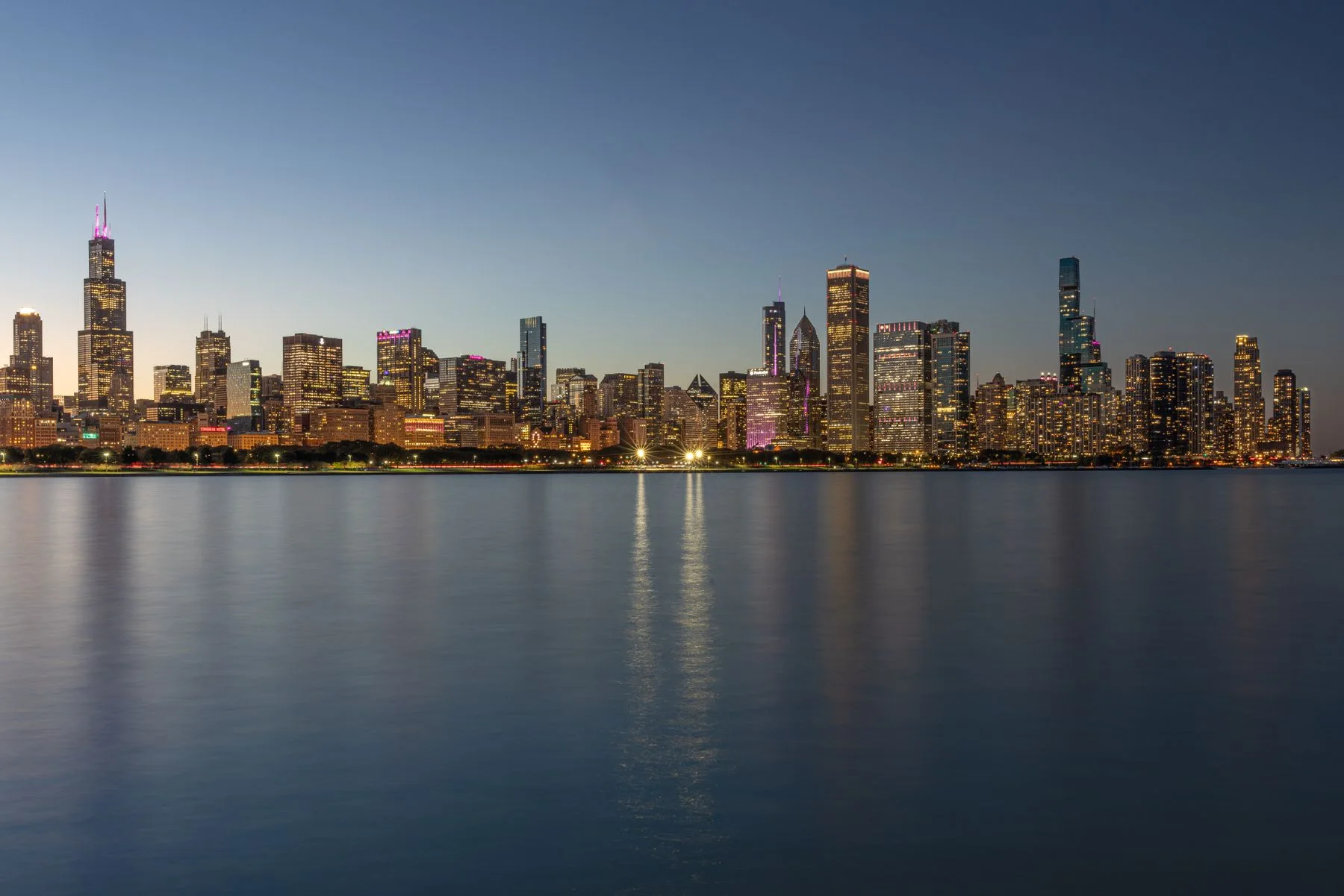 Chicago skyline after dusk