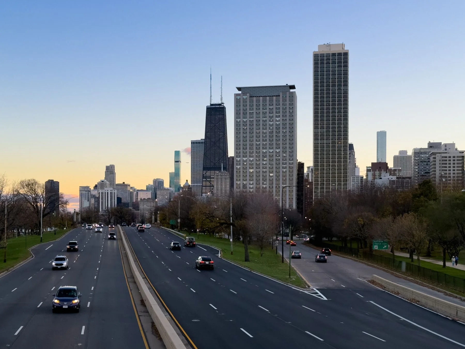 Chicago skyline at sunset